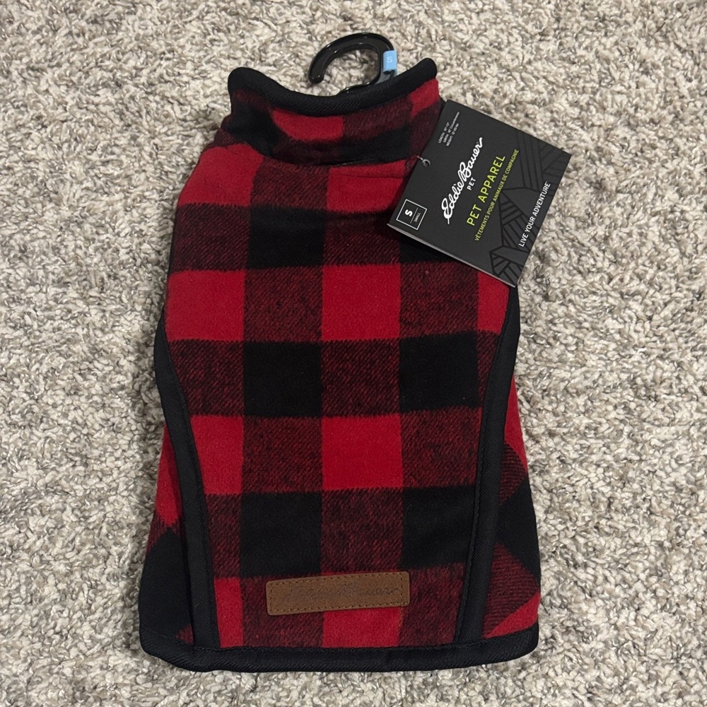 NWT Eddie Bauer Buffalo Plaid Fleece Lined Dog Jacket Small